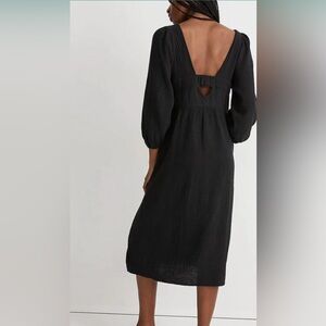 MADEWELL Lightspun V-Neck Summer Midi Dress Double Gauze in Black Size XS Beach